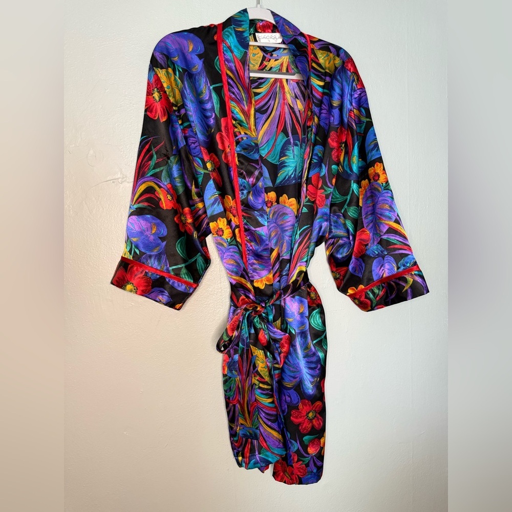 Cacique Lingerie silky colorful tropical print robe